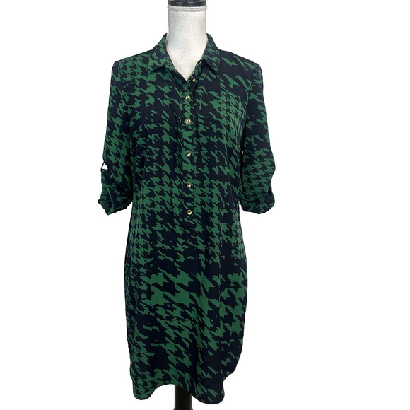 The Limited Dress size Medium Navy Blue Green Hounds Tooth Straight Knee Career - Picture 1 of 9